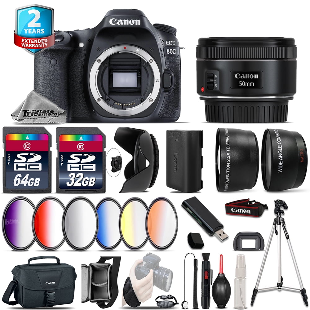 Canon EOS 80D DSLR + 50mm f/1.8 IS STM + 6PC Graduated Filter 96GB
