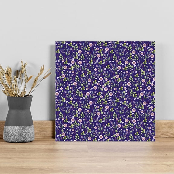 Purple Pink Wildflowers Wall Art Painting on Canvas, Pastoral Botanical Leaves Canvas Art Home Prints Wall Art Framed Modern Artwork for Living Room Bedroom Wall Decor 8x8in