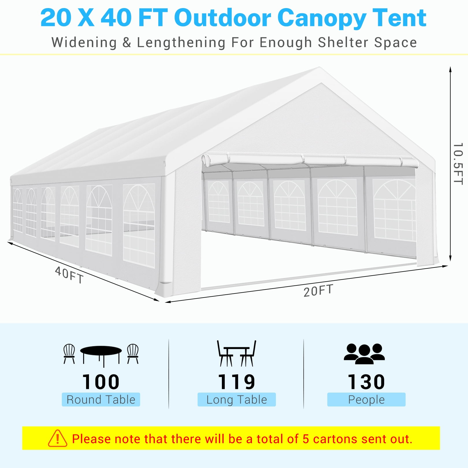 SANOPY 20x40ft Heavy Duty Party Tent, Outdoor Commercial Canopy with Removable Sidewalls, Gazebo Shelter for Wedding, Outdoor Carport Party Tent for Event, White