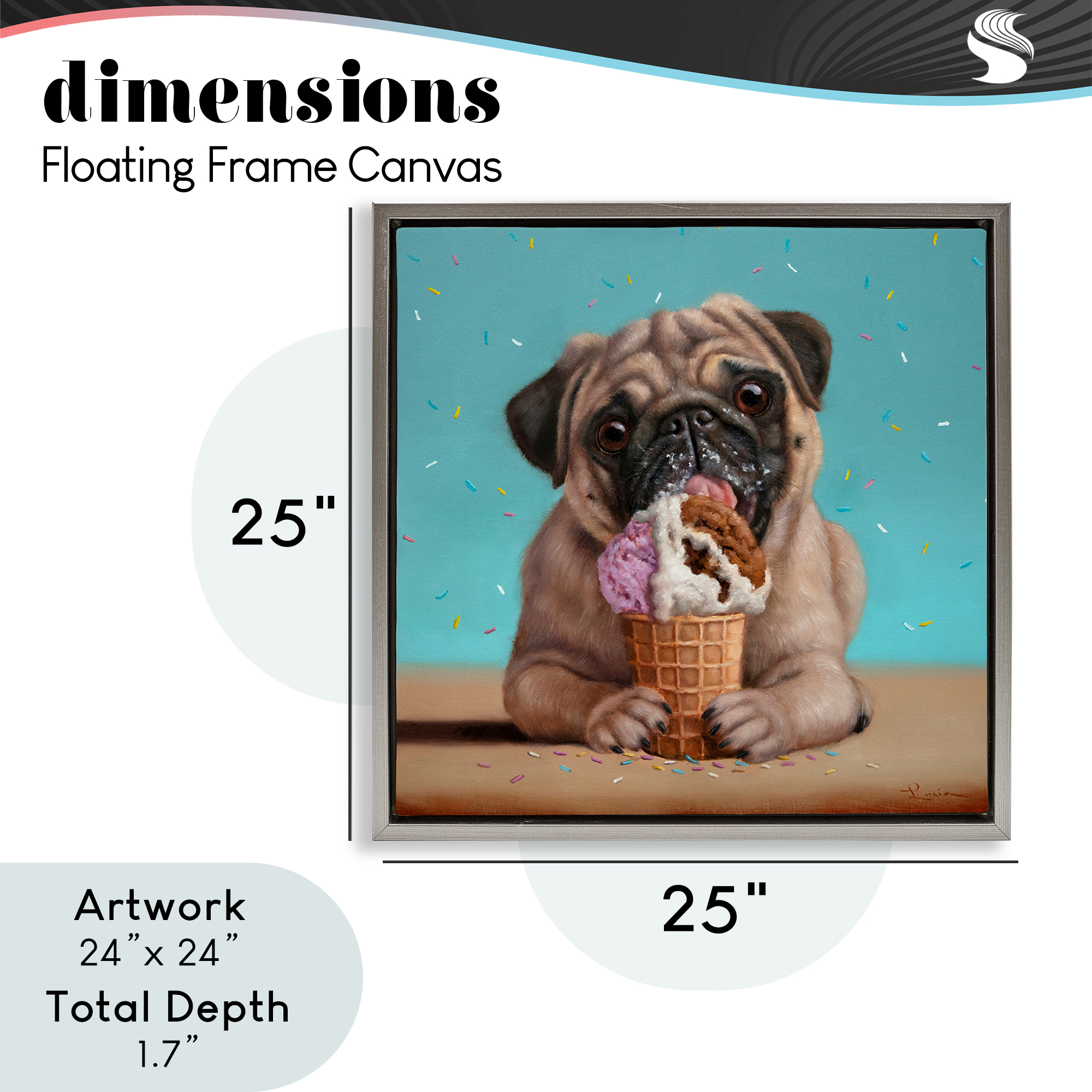 Neapawlitan Ice Cream & Dog Gray Framed Floater Canvas Wall Art, design by Lucia Heffernan
