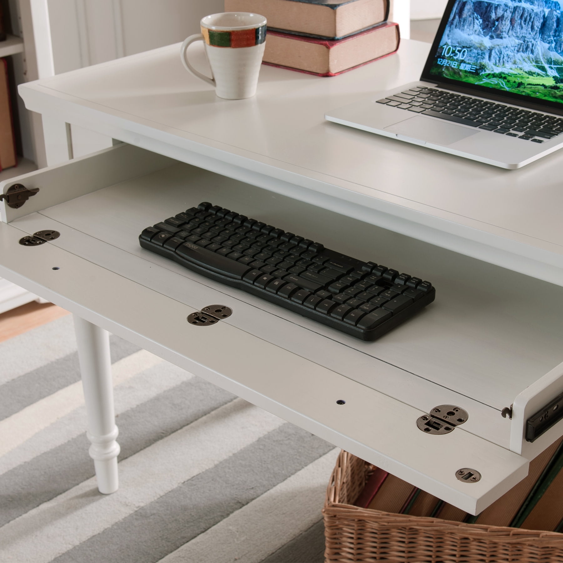 Leick Home Farmhouse Solid Wood Laptop Desk with Drop Front Keyboard Drawer, Cottage White
