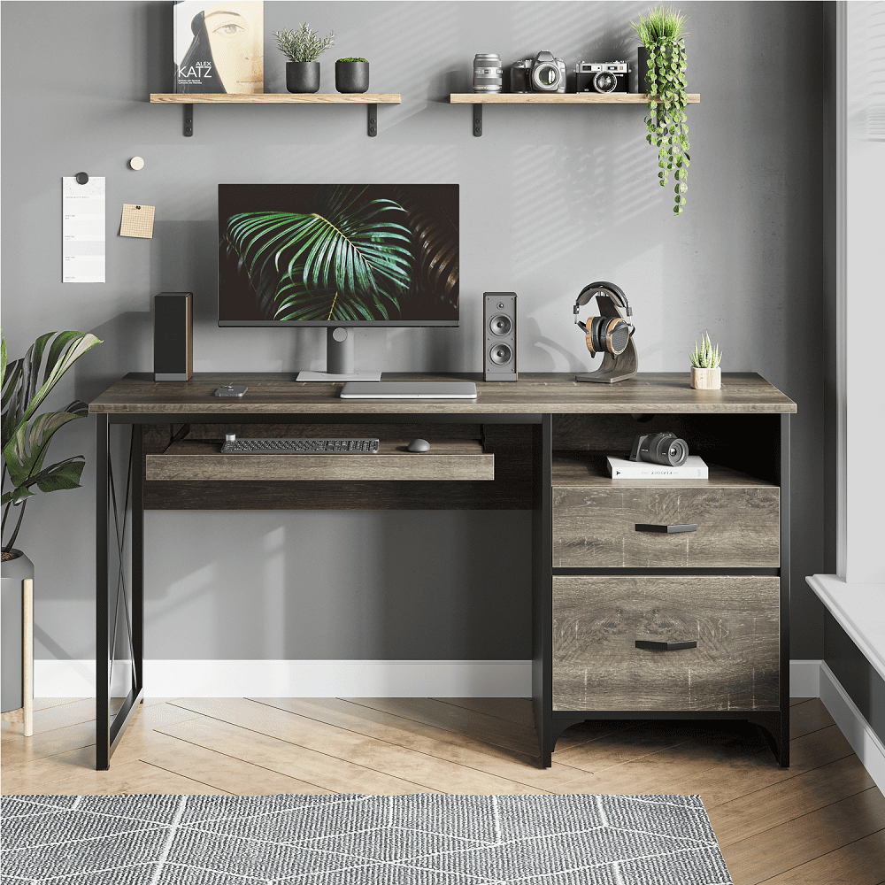 Buy Bestier 55 inch Computer Desk with Storage Drawers & Keyboard Tray
