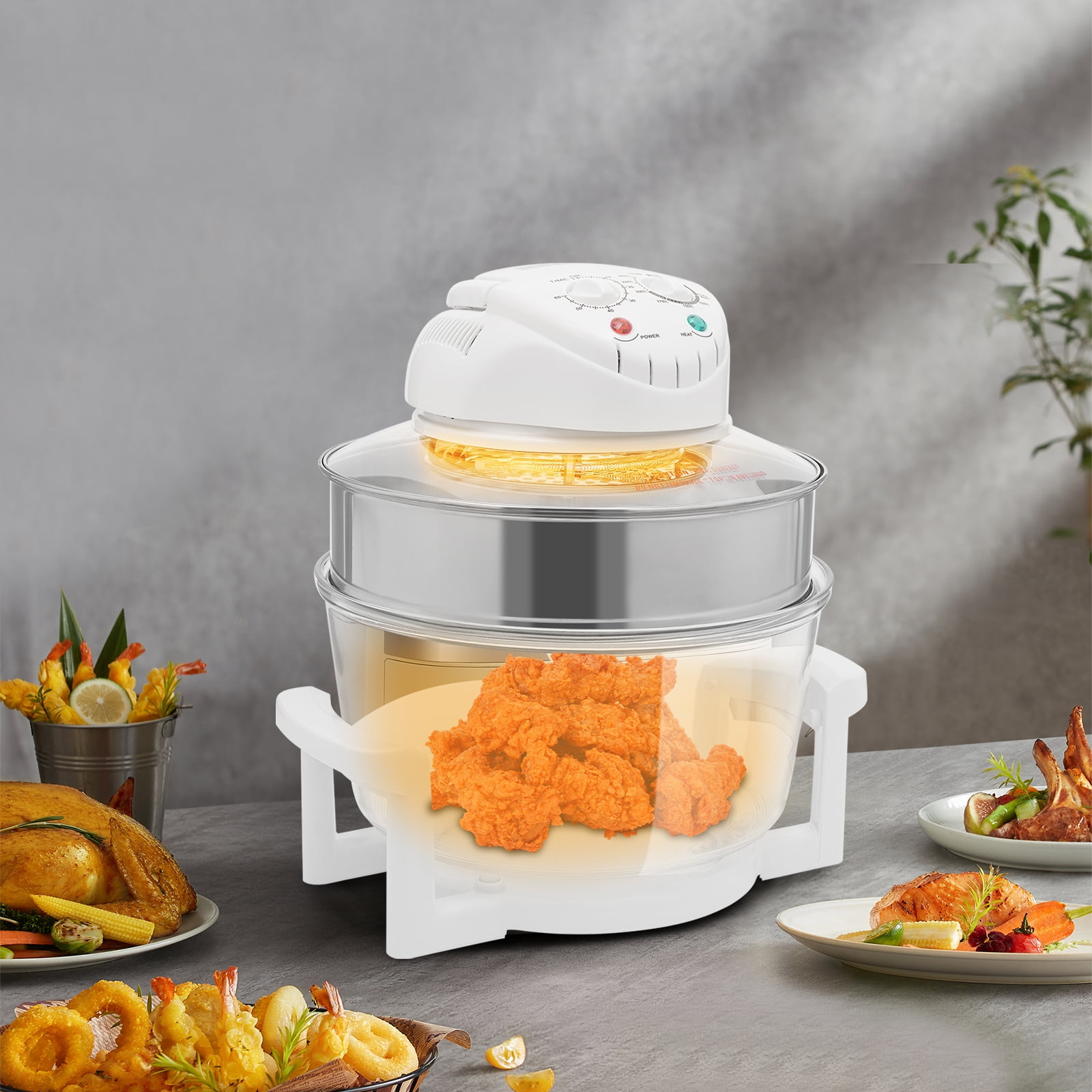 17.96 Quart Air Fryer with Halogen Heating, 360° Viewable Glass Pot, Adjustable Temperature & Timer, Perfect for Grilling, Baking, Roasting, and More
