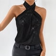 thumbnail image 6 of Laqbezok Chic Halter Criss Cross Sequin Tank Top, Women's Sparkly Sleeveless Party Camisole, Shiny Night Out Outfit, 6 of 7