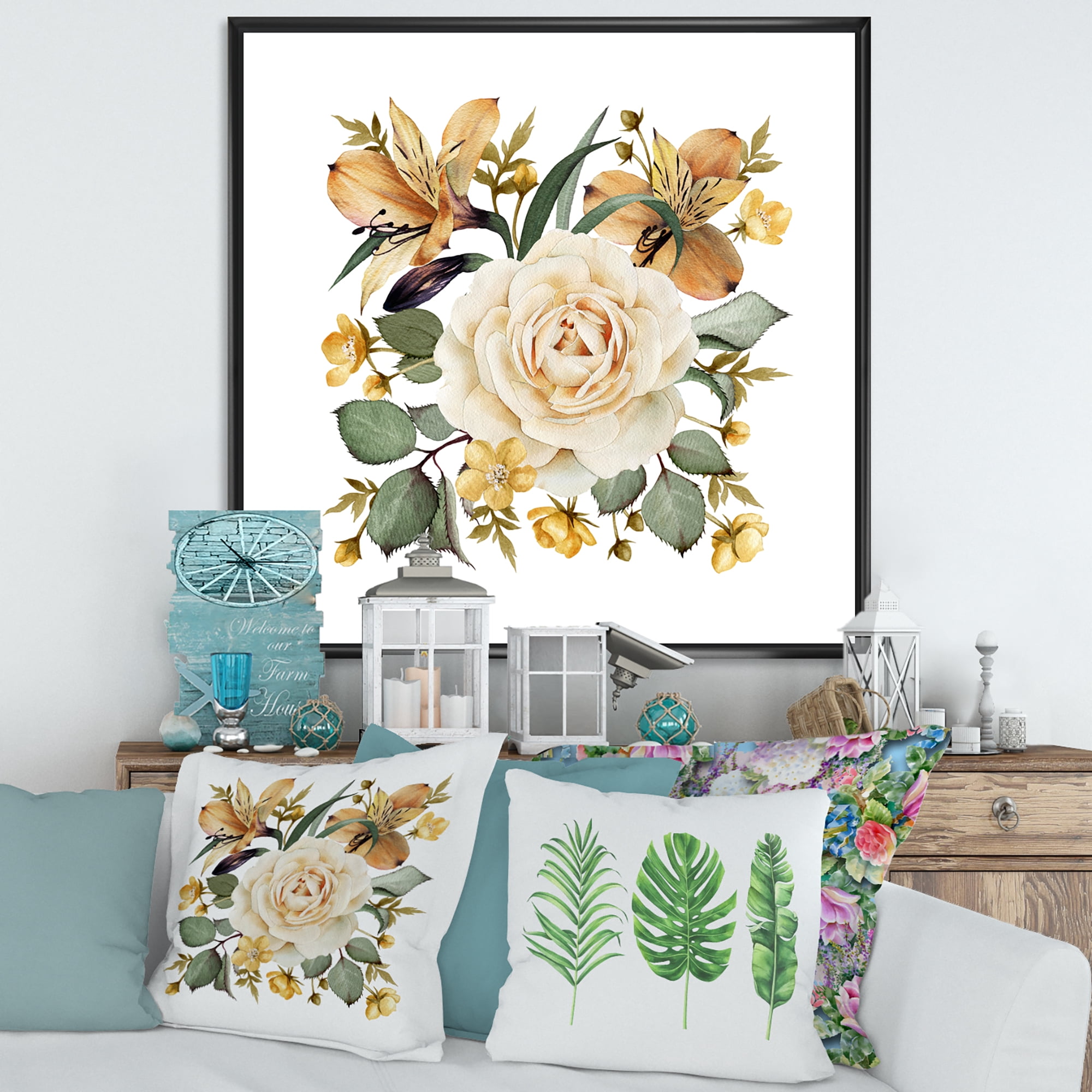 Designart 'Ancient White Rose' Traditional Framed Canvas Wall Art Print