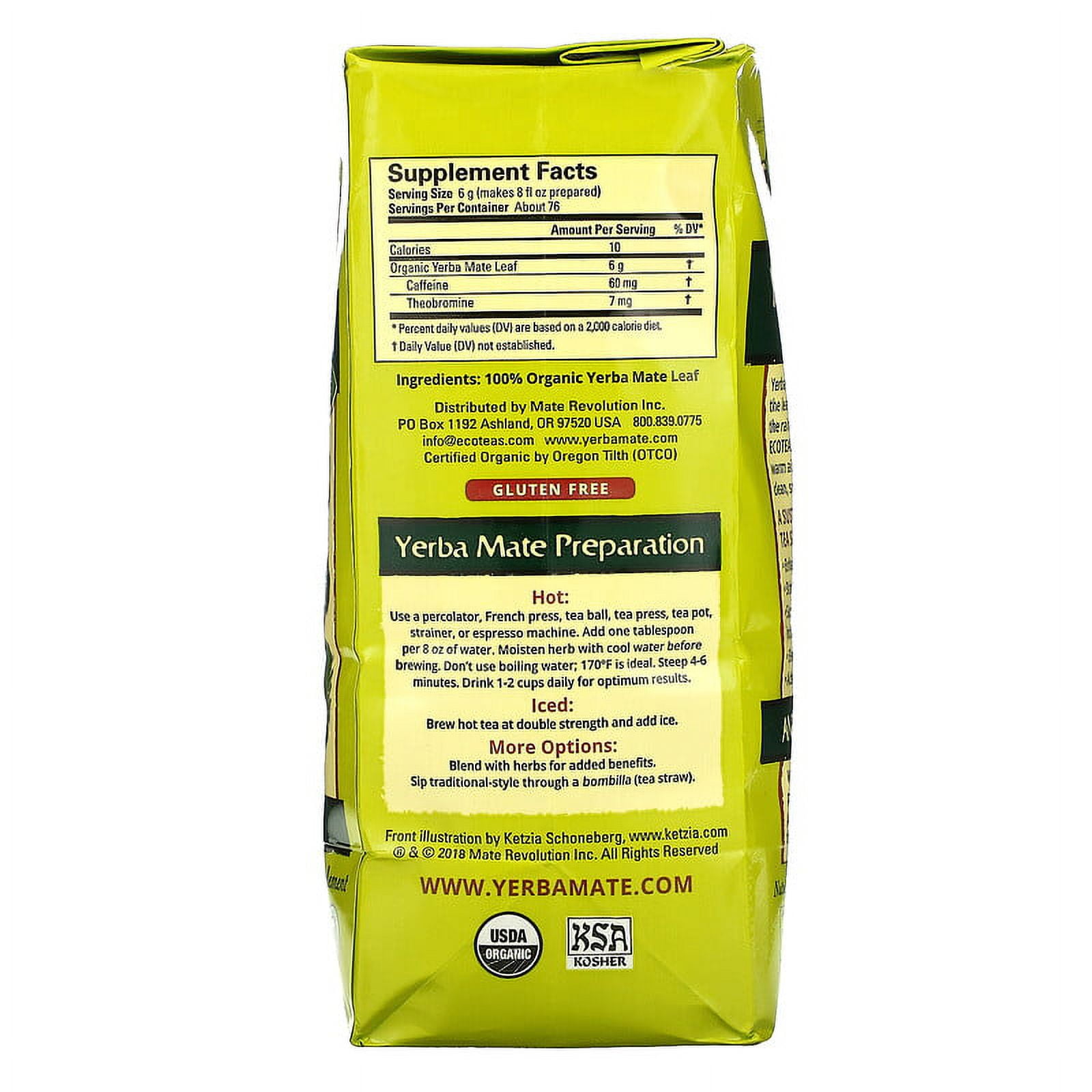 EcoTeas, Yerba Mate Pure Leaf Loose Tea, Unsmoked, Green Energy, 16 oz Pack of 3
