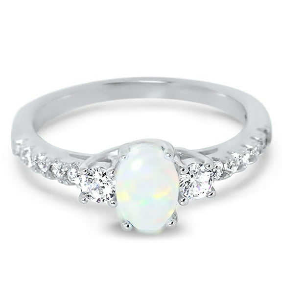 LaRaso & Co 1 Carat 3 Stone Created Opal Engagement Promise Ring for Women Size 7