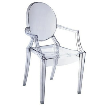 Benjara Nili Set of 4 Dining Armchairs, Oval Shape Back, Molded Seat, Clear Finish