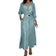 thumbnail image 1 of Vestido liso de mujer con cinturón, manga larga y escote en V profundo, poliéster y spandex, estilo informal y elegante, tallas S-XXXL, 1 of 5
