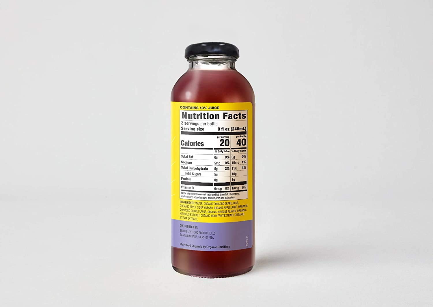 (Pack Of 12) Bragg Beverage Organic Apple Cider Concord Grape and Hibiscus 16 Oz