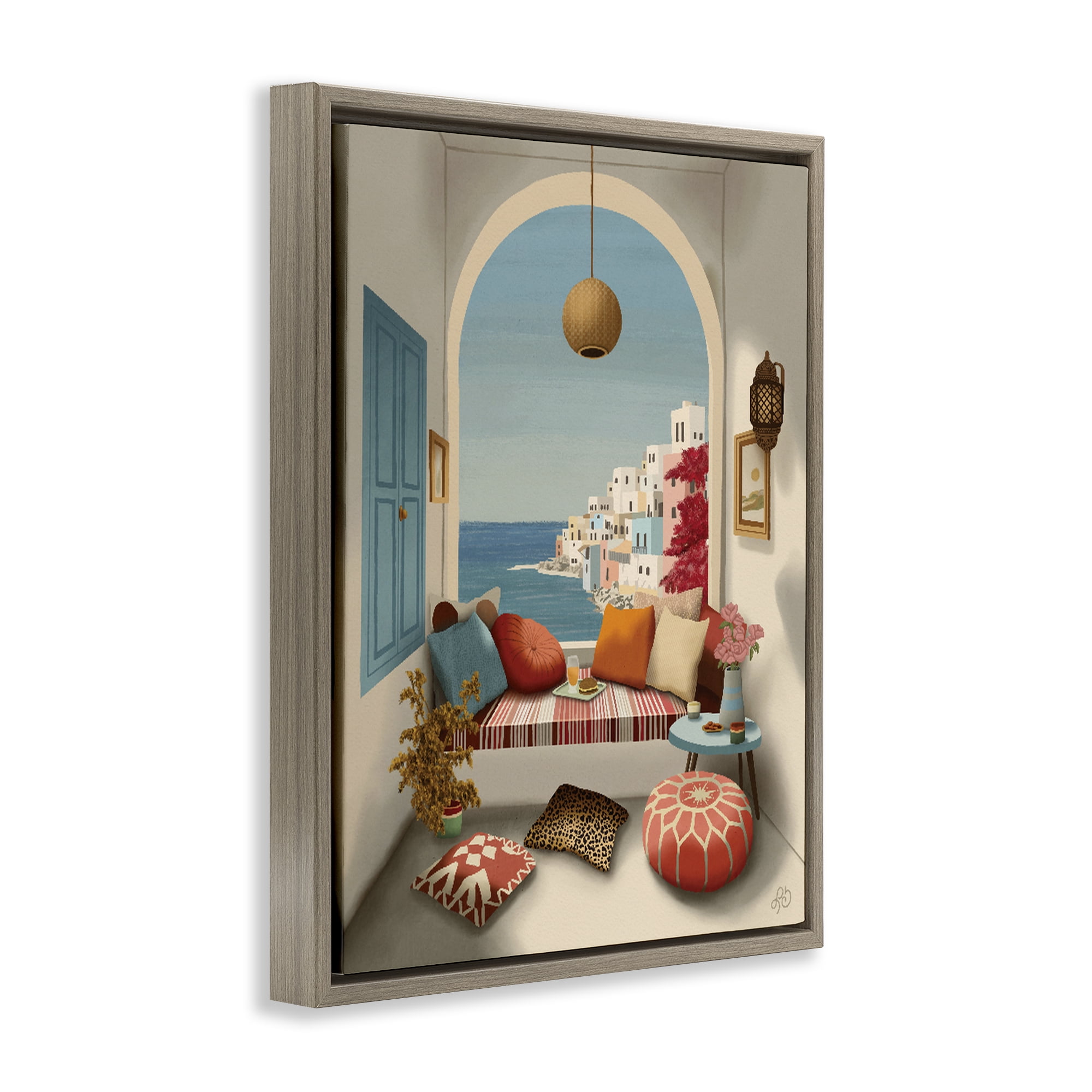 Stupell Industries Mediterranean Seaside Window View Brown Framed Floater Canvas Wall Art, design by Lisa R Dumm