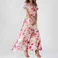 thumbnail image 1 of Karight Robe Longue en Mousseline à Fleurs pour Femme, Été, à Volants, Manches Courtes, Robe Maxi, Col en V, Fluide, Bohème, Plage, Fête, 1 of 8