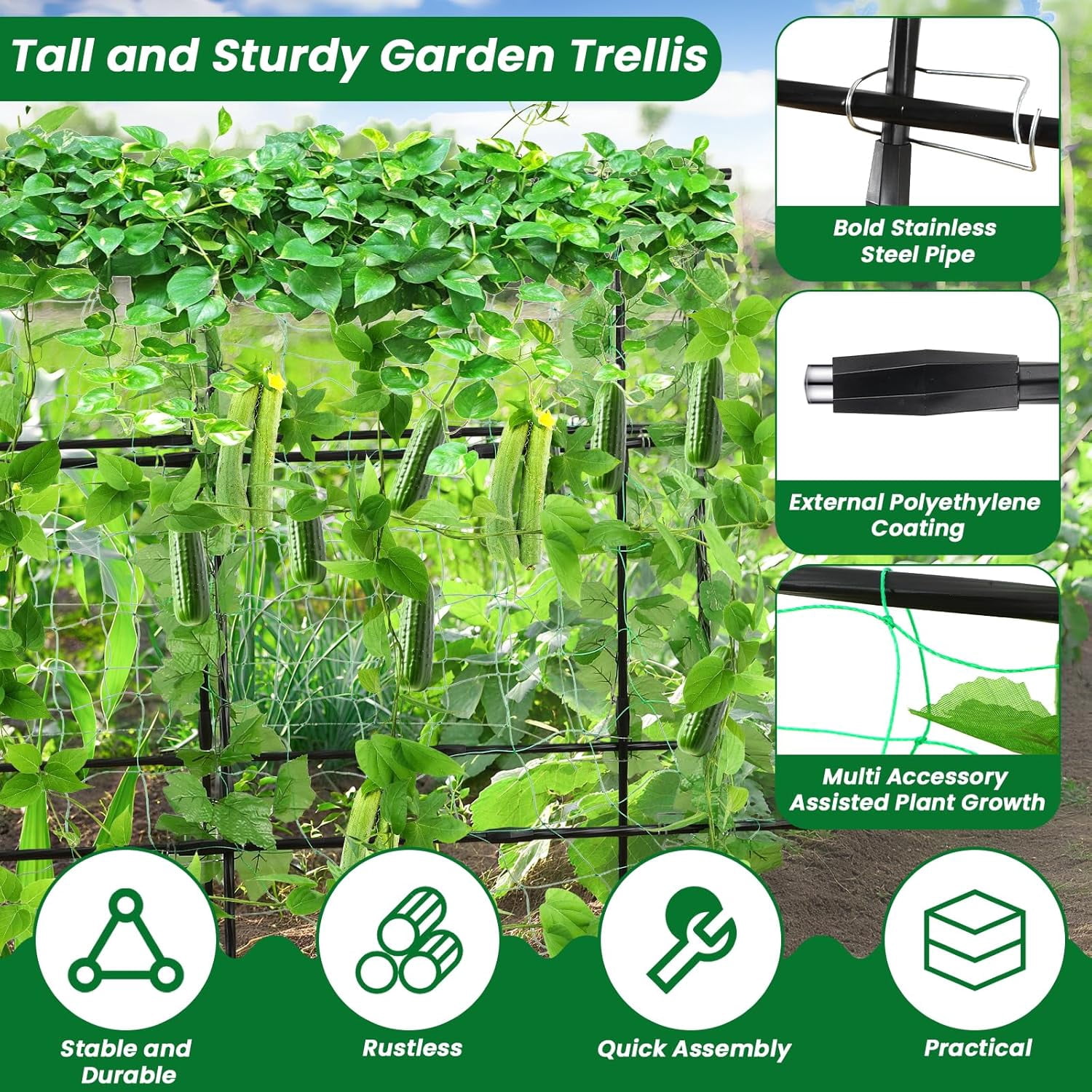 Tall Garden Arch Trellis for Climbing Plants Outdoor, 5 ft Tall Polyethylene-Coated Stainless Steel Garden Arch for Climbing Vine Vegetable/Fruit/Flower, Cucumber Trellis for Raised Bed, Black