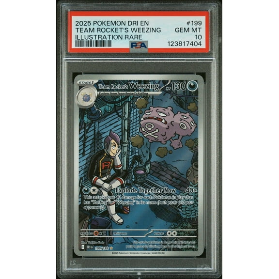 2025 Pokemon Scarlet and Violet Destined Rivals Illustration Rare Team Rocket's Weezing #199 PSA 10
