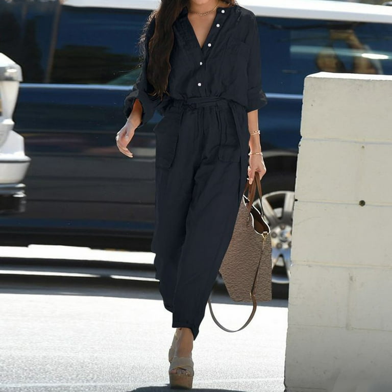 SELONE Jumpsuits for Women Casual Long Sleeve Long Pant Ladies
