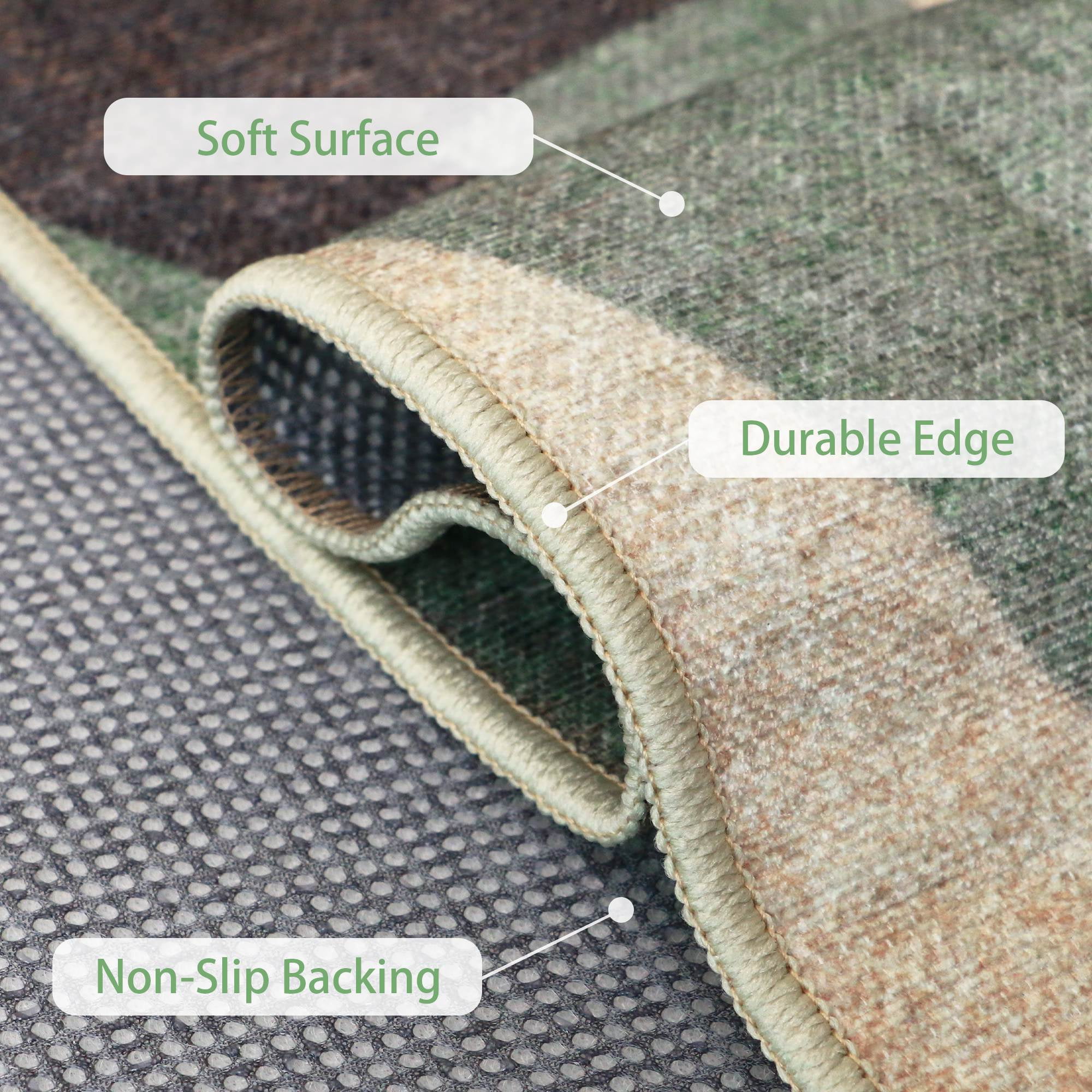 DEORAB Outdoor Rug 5'X8' Chenille Patio Carpet Three-Layer Material Imitation Silicone Spot Molding Camping Outside RV Mat,Beige&Green