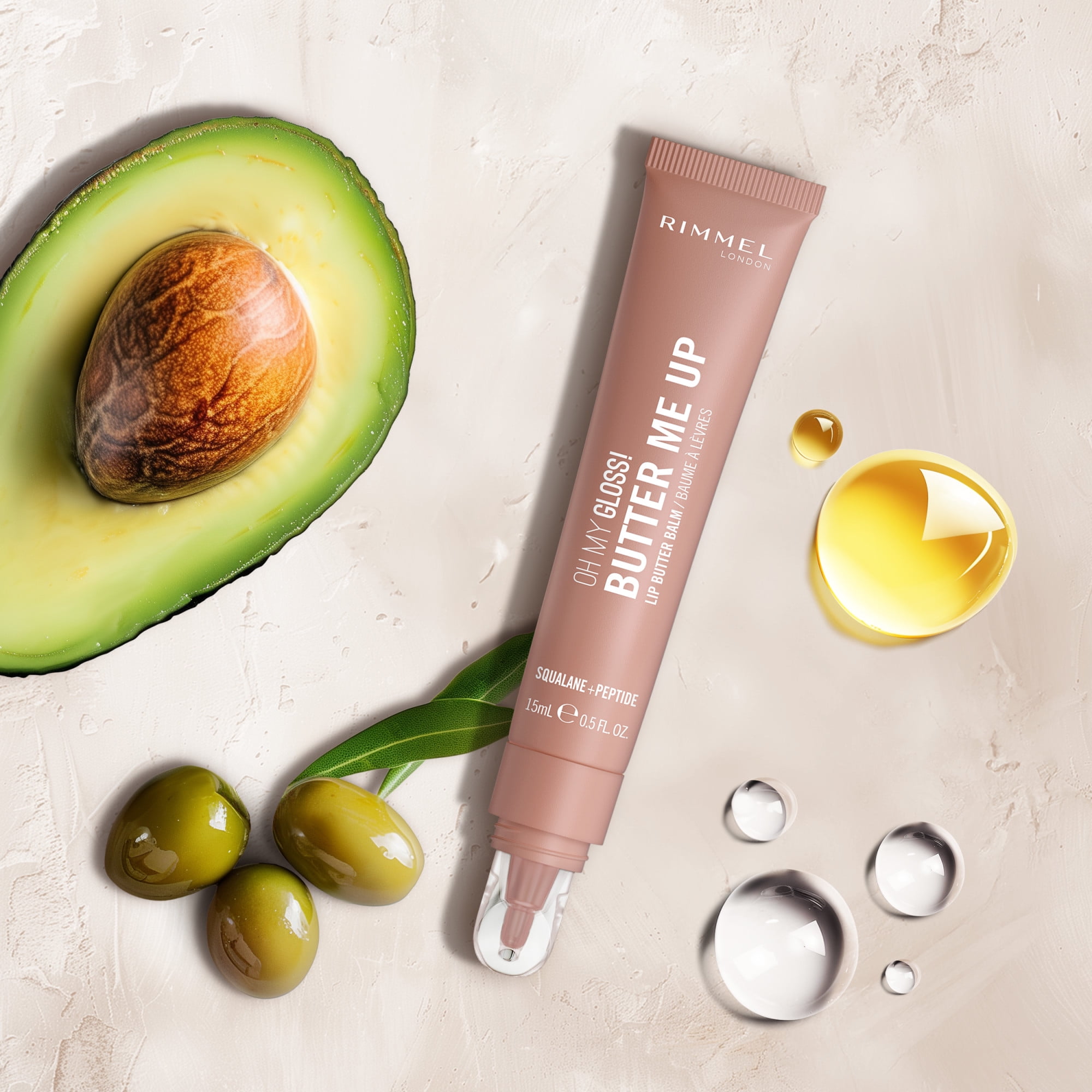 Rimmel London Oh My Gloss Butter Me Up Baume à lèvres hydratant, baume à lèvres teinté, soin des lèvres, hydratation, nourrissant, squalène