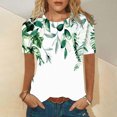 thumbnail image 2 of Pompotops Mode Femmes Manches Courtes Rétro Col Rond Imprimé Tops en Vrac Blouse Manches Trois Quarts, 2 of 6