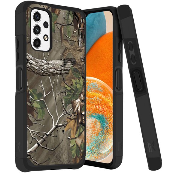 ANJ  Rugged Dual Layered Shockproof Slim Hybrid Case   Tempered Glass Cover Compatible with Samsung Galaxy A23 5G - Tree Camo