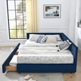 thumbnail image 2 of Newest Queen Size Upholstered Daybed with Tufted Backrest & Storage Drawers, Velvet Sofa Bed Frame for Bedroom & Living Room,Dark Blue, 2 of 13