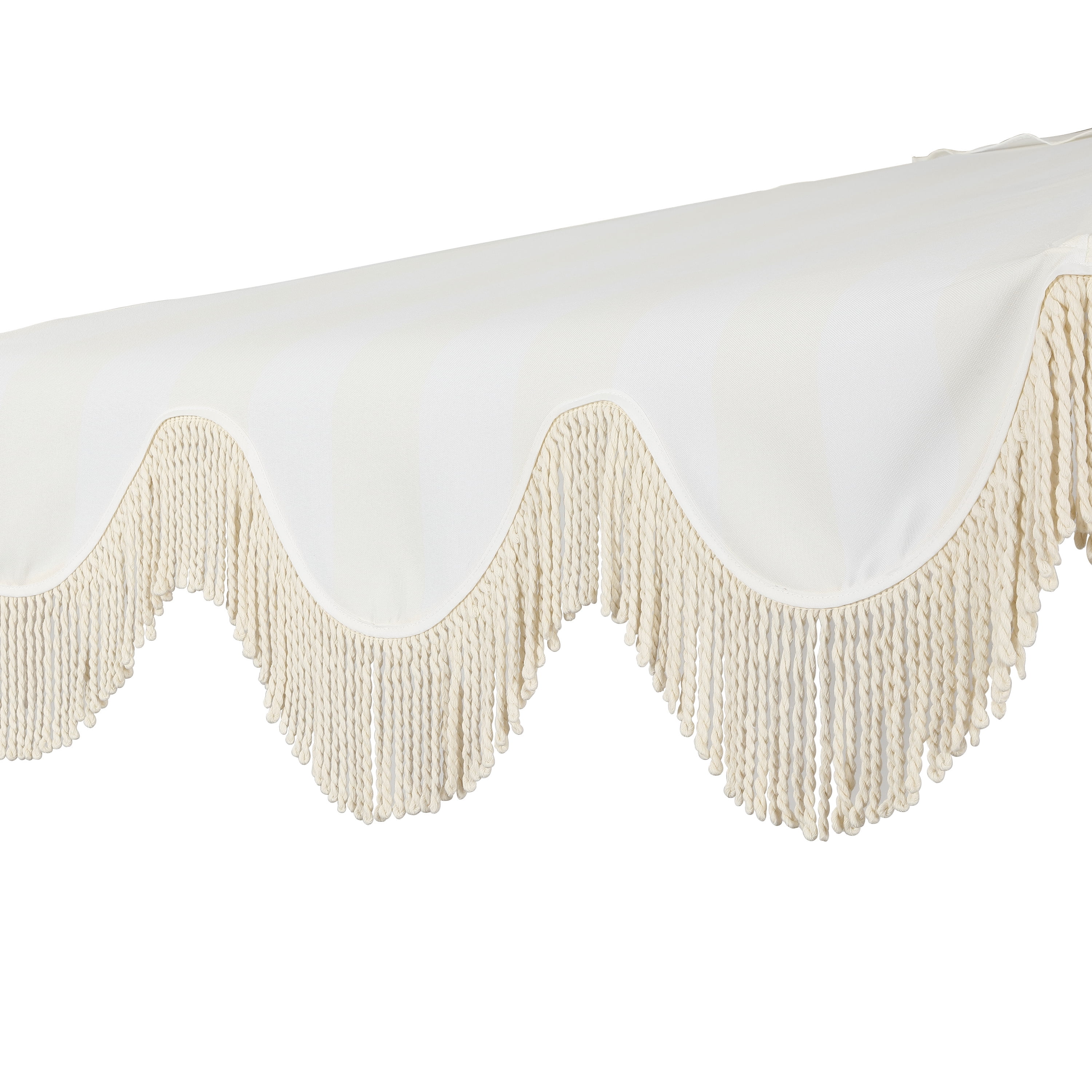 JONATHAN Y Beverly 9 ft. Half Market Patio Umbrella, Designer Classic Scalloped Fringe with Crank, Tilt Button and UV Protection, Cream/White, Dark Brown Pole
