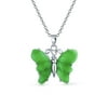 Butterfly Carved Green Jade Pendant Sterling Silver Garden Necklace