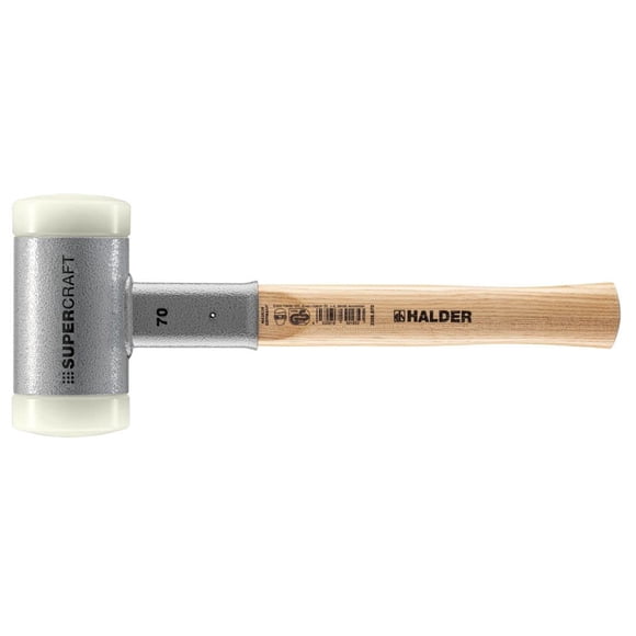Halder SuperCraft Dead Blow Mallet, Non-Rebounding Mallet, Hard Nylon Inserts, Hickory Wood Handle with Overstrike Protector, 70mm, 4.9 Lbs.