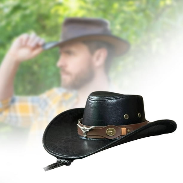 Sombrero de vaquero occidental, sombrero para el sol para acampar, puesta en escena, senderismo, accesorios para disfraces Cabeza de toro negra