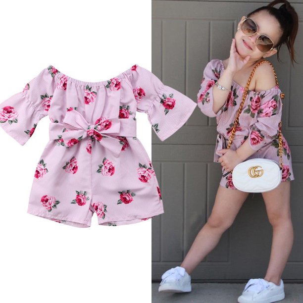 Toddler Baby Girl Floral Romper Bodysuit Little Girl Long Sleeve