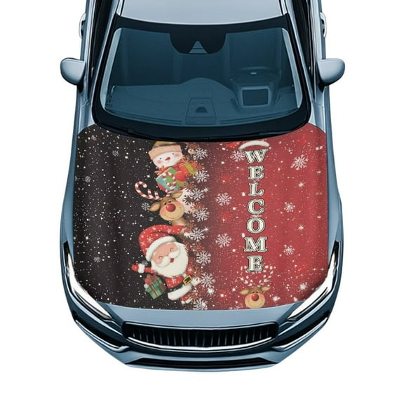 Uorisanigo Car Hood Cover Polyester Elastic Fabric Welcome Christmas Covers for Car Hood Suitable for Most Automotive Sedans Trucks Pickup Sports Cars