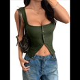 thumbnail image 3 of Camisetas Sin Mangas con Cuello Cuadrado y Botones Acanalados para Mujer, Lindas Camisetas de Verano Sin Mangas Verde M, 3 of 7