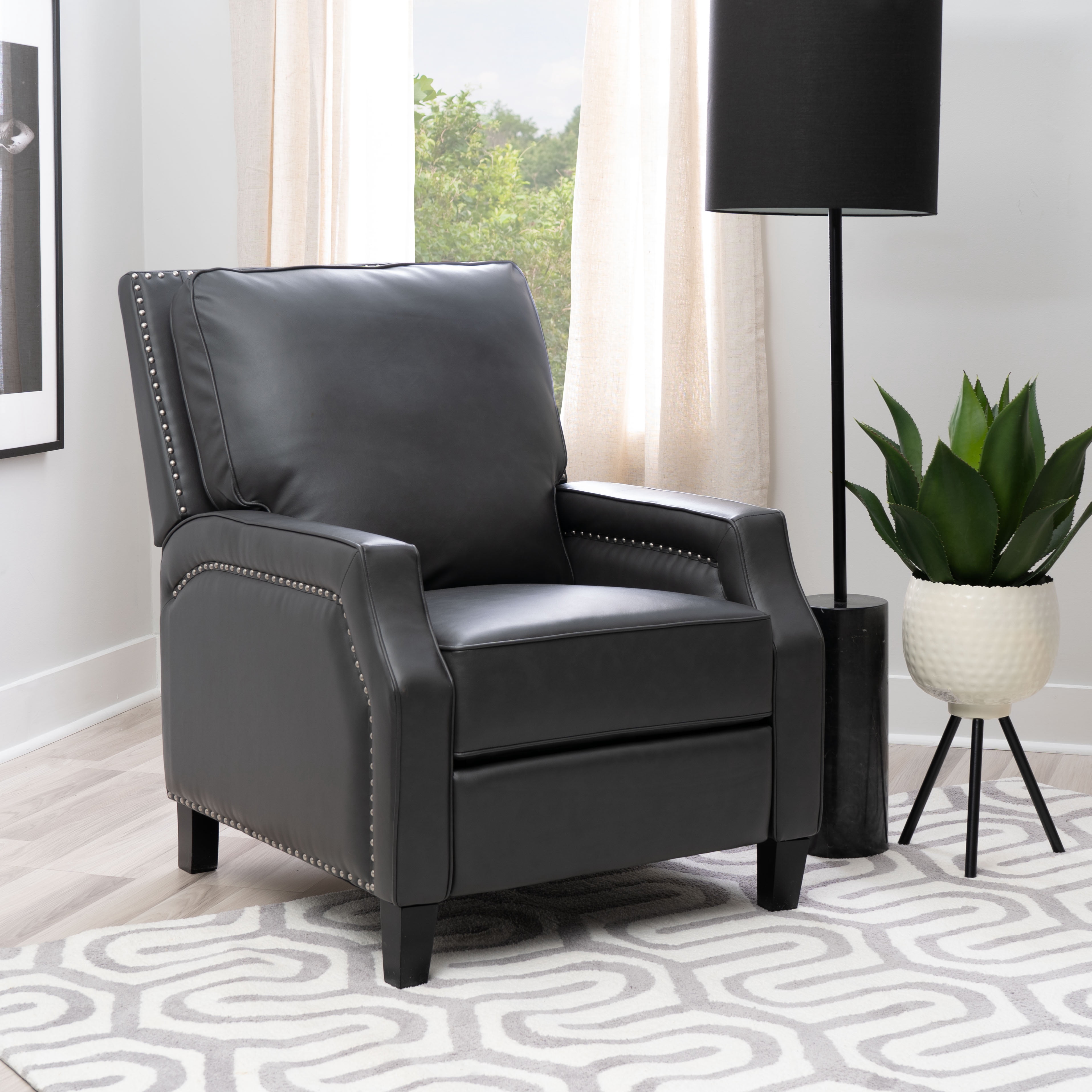 Powell Hank Faux Leather Push Back Recliner, Gray