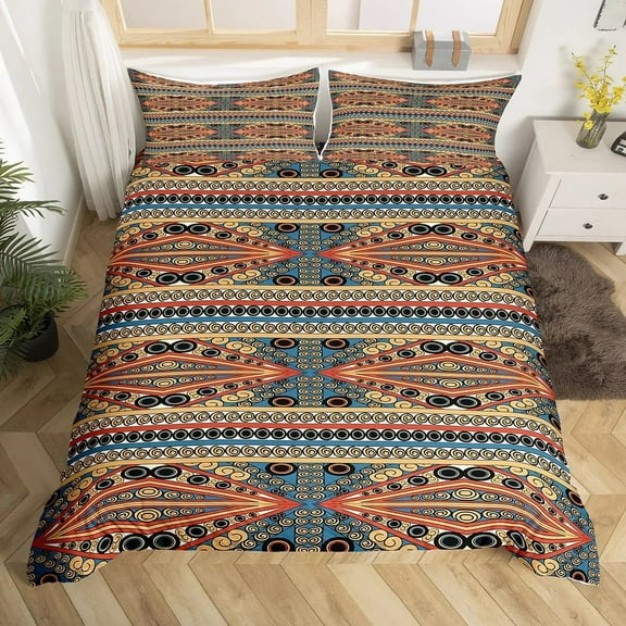 Bohemian Geometric Duvet Cover Set Full Vintage Circle Rhombus Tribal Bedding Set Colorful Ethnic In