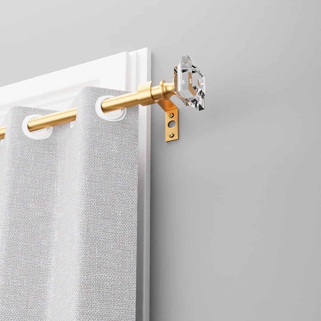 2 Pack 3/4" Diameter Standard Decorative Window Curtain Rod, Adjustable Curtain Rod for Windows, Acrylic Square Finials