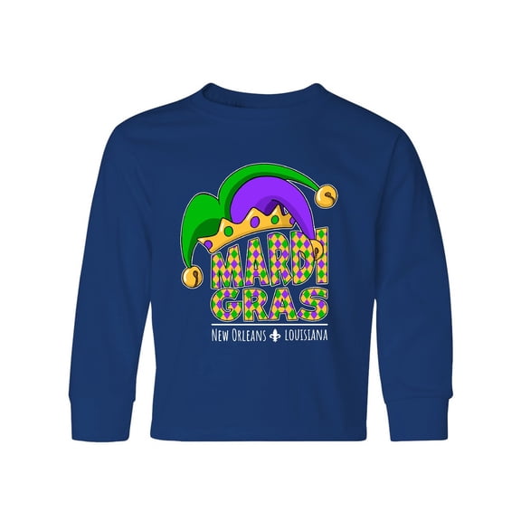 Inktastic Mardi Gras New Orleans Louisiana Jester Hat Long Sleeve Youth T-Shirt