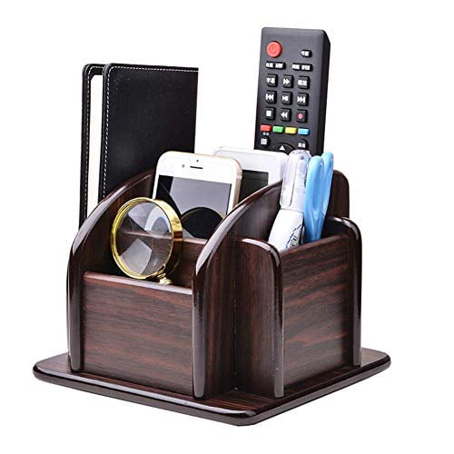 6-Compartment Wood Rotating Remote Caddy /Desktop Office Supply Organizer Holder 