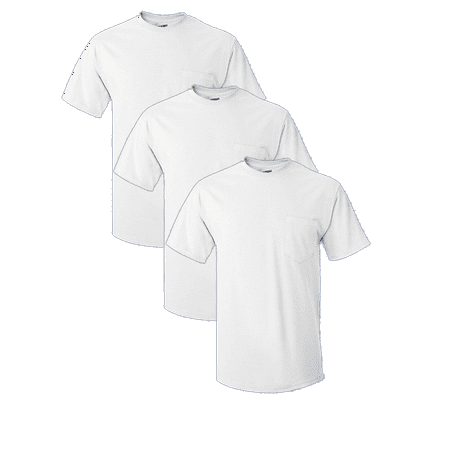 Men's Crew Neck Tee Pocket Short Sleeve T-Shirt, Poly/Cotton, 3 Pack