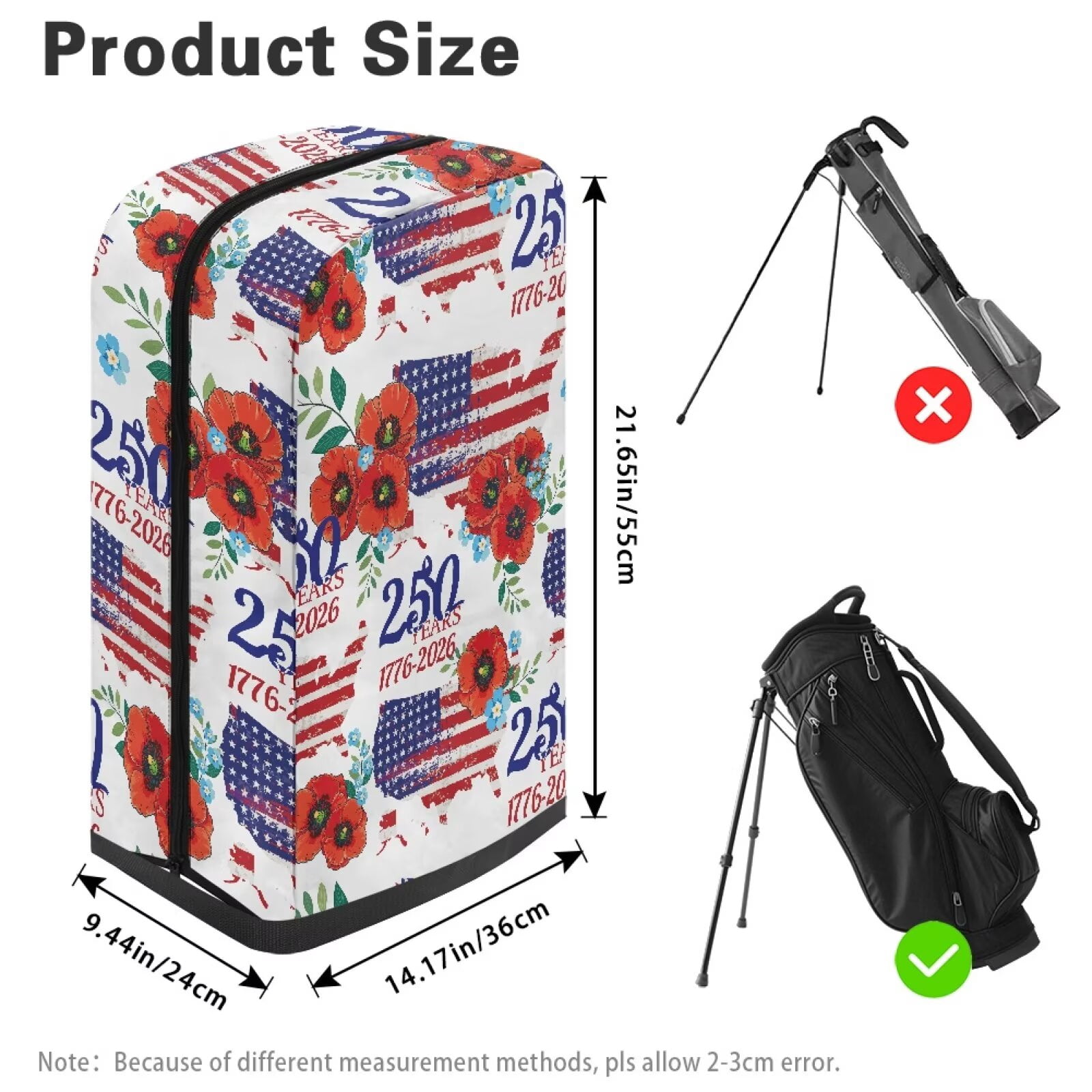 Yuyamidu 250 Years America Golf Bag Hood Cover Waterproof Rain and Dust Covers with Zipper Hibiscus Easy Access and Storage Golf Bag Top Cover
