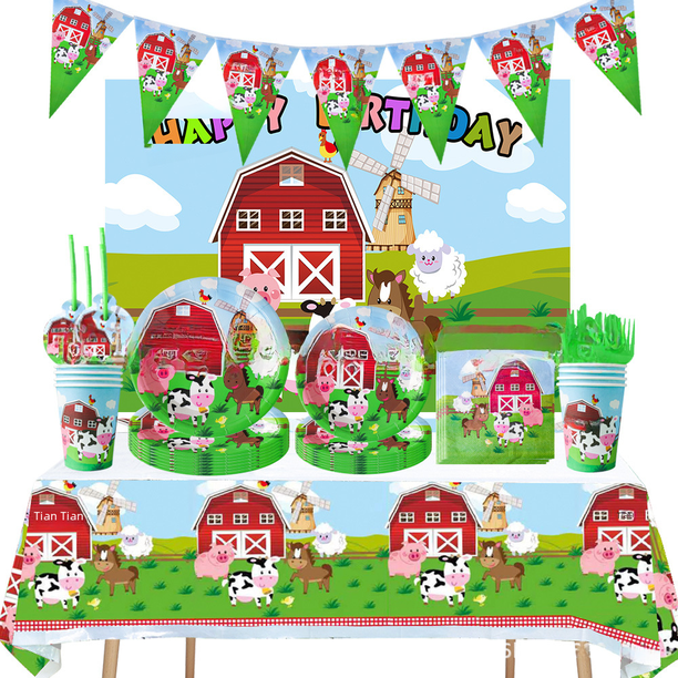 Vajilla de granja, rancho, poni, fiesta de cumpleaños infantil, bandeja de papel decorativa, vaso de papel, pañuelos, suministros decorativos para fiestas