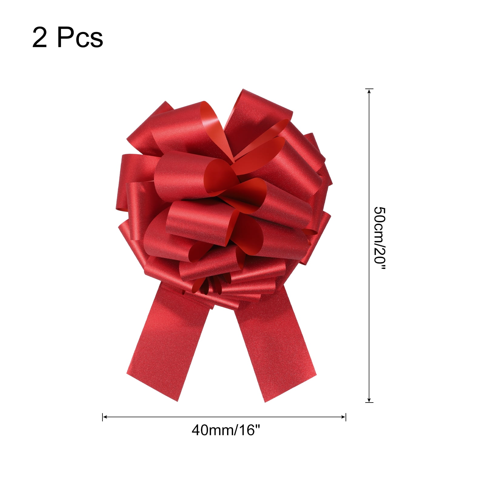 2pcs 16 Inch Large Pull Bow Glitter Gift Wrapping Big Pull Bows Ribbon Red for Wedding Baskets Presents Christmas Party
