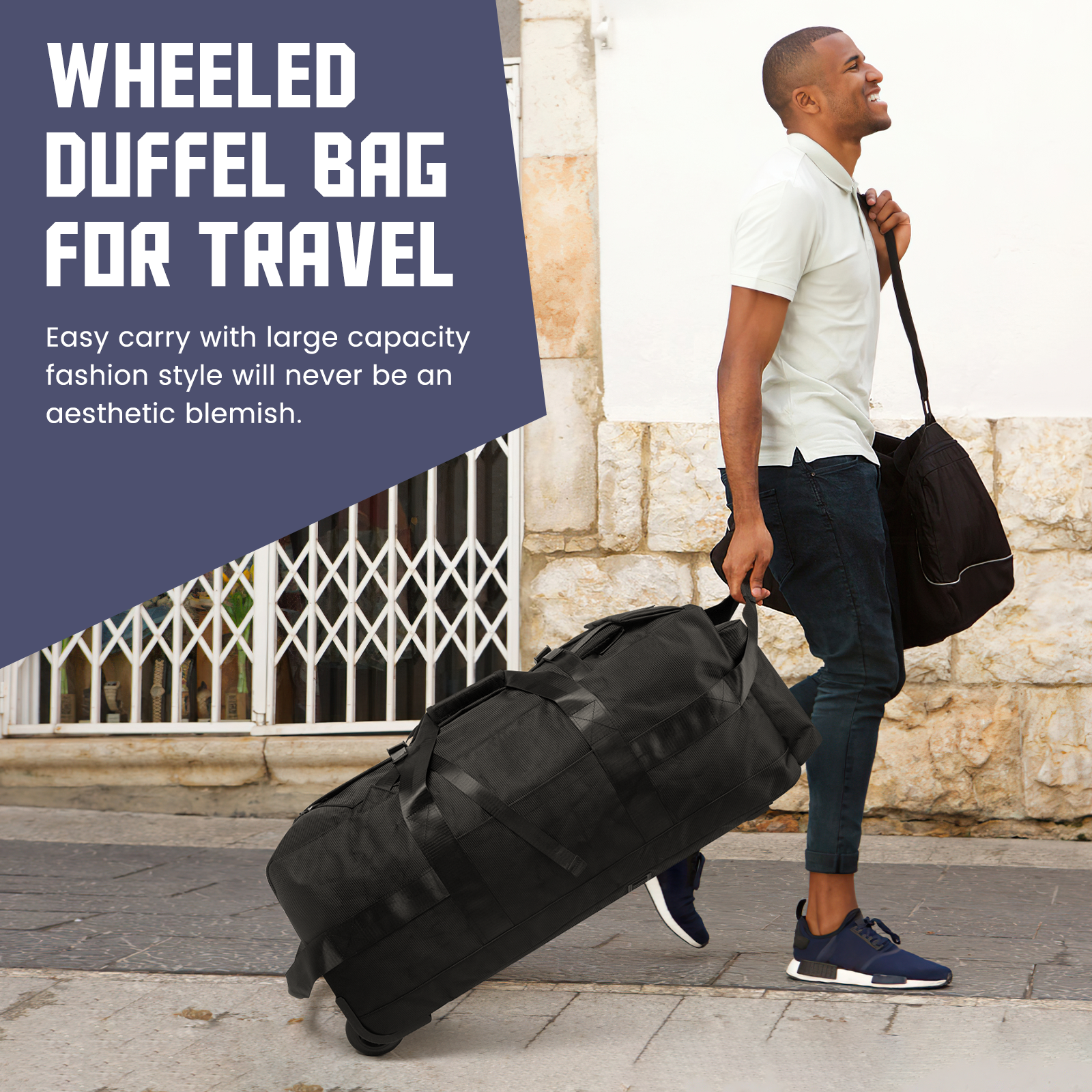 DAKOMM 90L Foldable Rolling Duffel Bag with Wheels photo 4