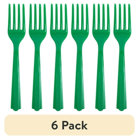 (6 pack) Disposable Plastic Forks Green 24 Count by Way To Celebrate