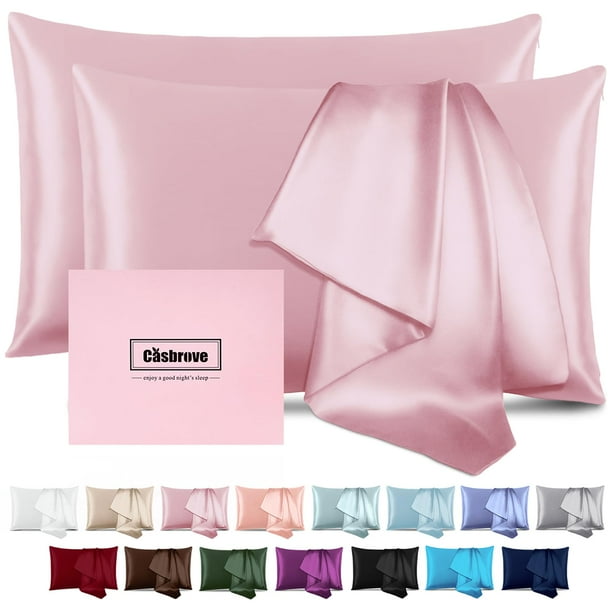 Fundas de Almohada de Seda Casbrove Seda de Morera Paquete de 2 Rosadas