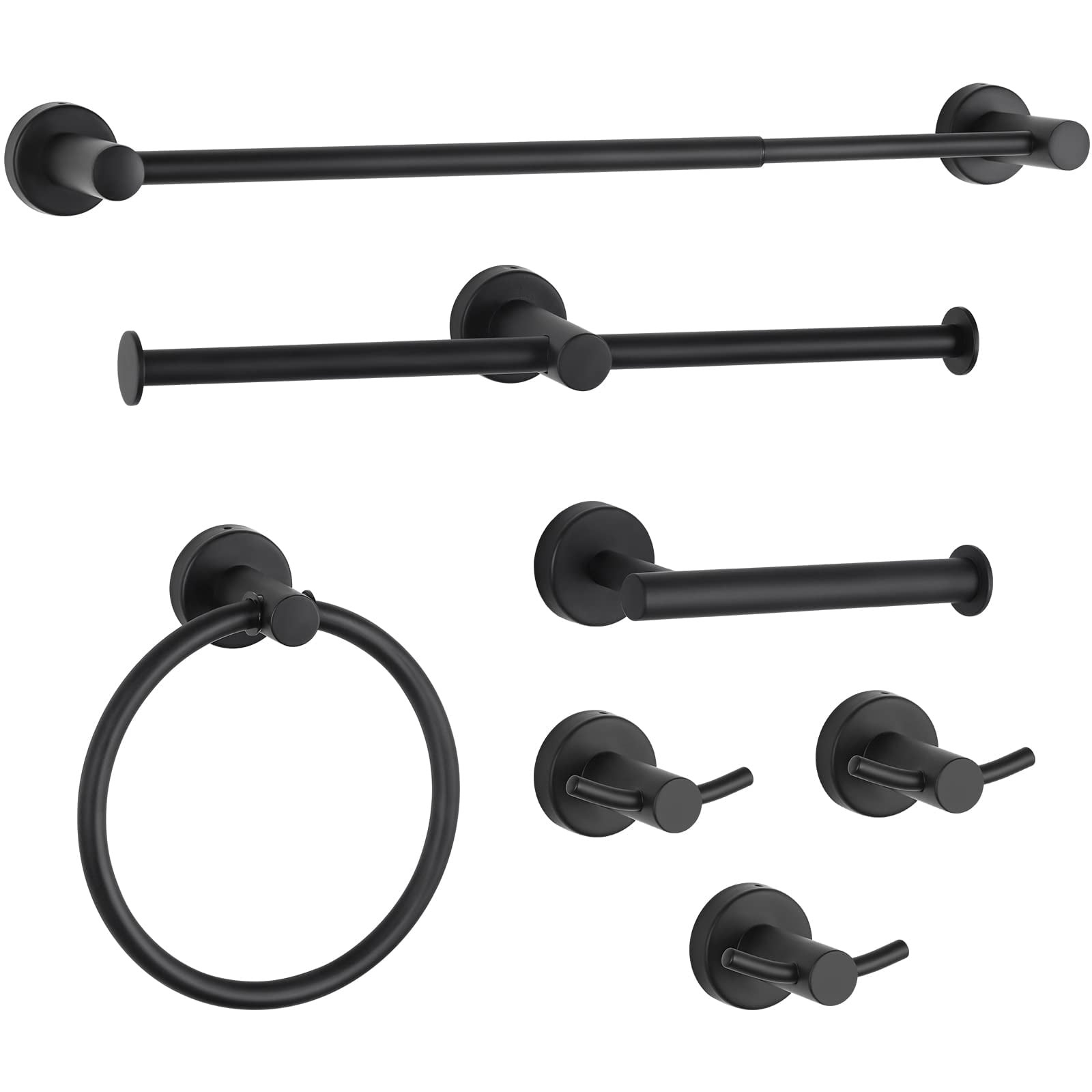 7 PCS Bathroom Hardware Set, Matte Black Bath Accessories Set Wall
