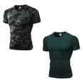 thumbnail image 1 of Paquete de 2 camisetas de compresión de manga corta Cool Dry para hombre, camisetas deportivas de capa base, camiseta de entrenamiento atlético, verde oscuro, negro camuflaje, 1 of 5