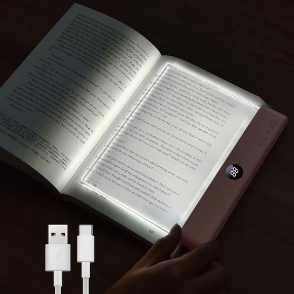 Lámpara LED para libros VEEKI, recargable, transparente, para lectura, color rosa