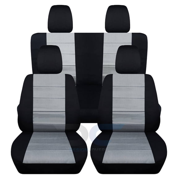 Designcovers Compatible with 2018-2022 Jeep Wrangler JL 2-Door Seat Covers: Black and Silver - Full Set: Front & Rear Solid Bench