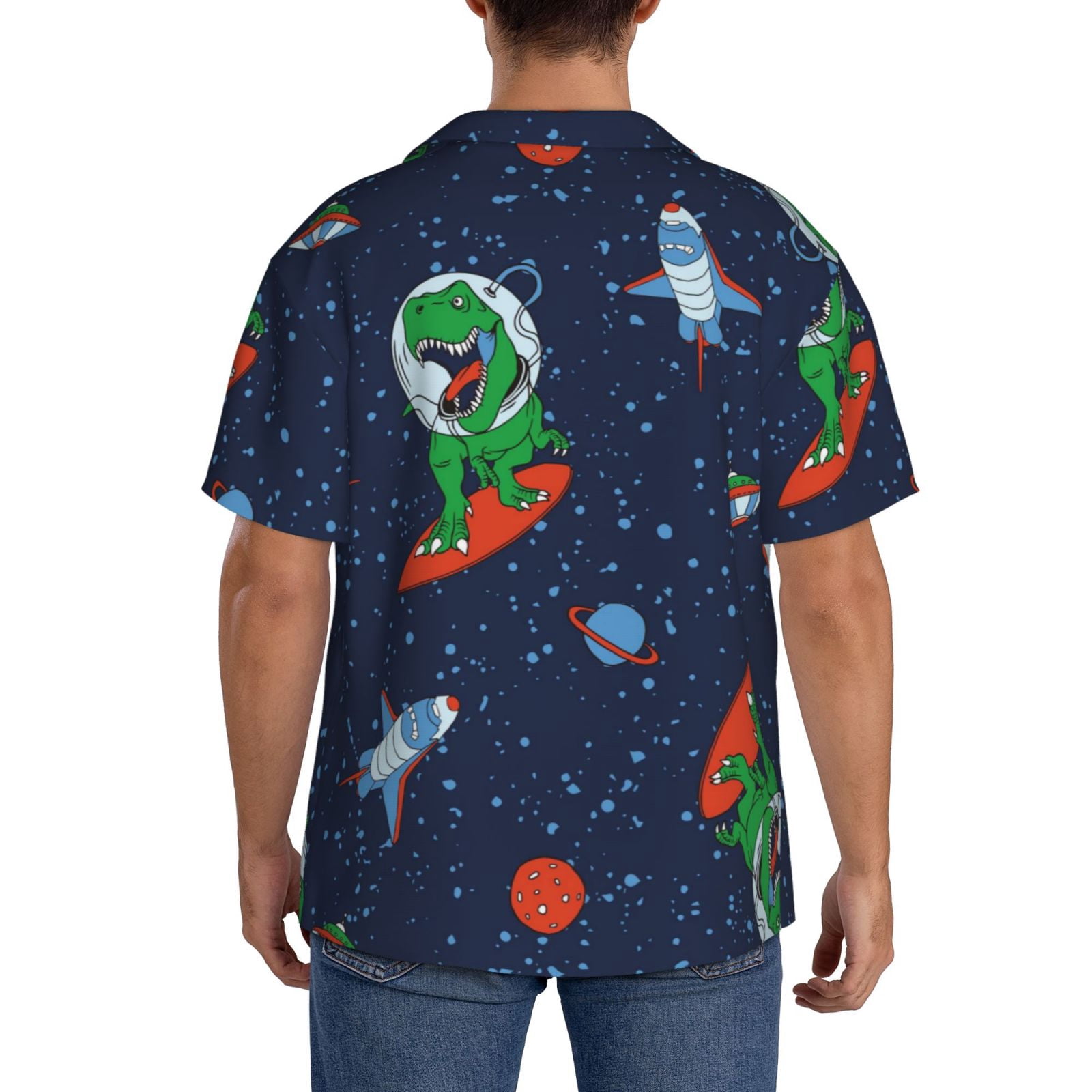Kdxio Men'S Hawaiian Shirt For Men Short Sleeve Shirt Dinosaur Astronaut Space Surfing Summer Casual Holiday Beach Button Down T-Shirts
