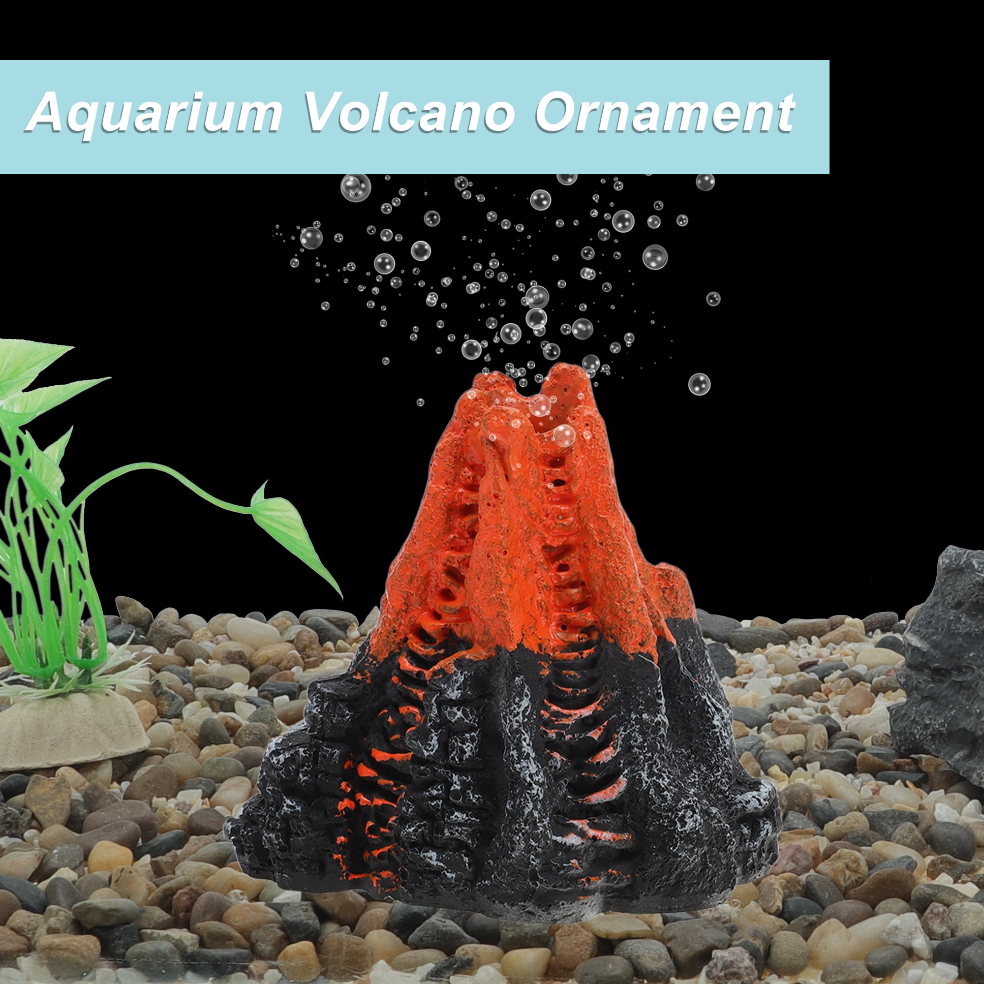 Unique Bargains Aquarium Volcano Ornament Single Vent Resin Volcanic Decor Realistic Mountain with Air Stone Bubblers Volcano Fish Tank Decorations Orange 1 Set