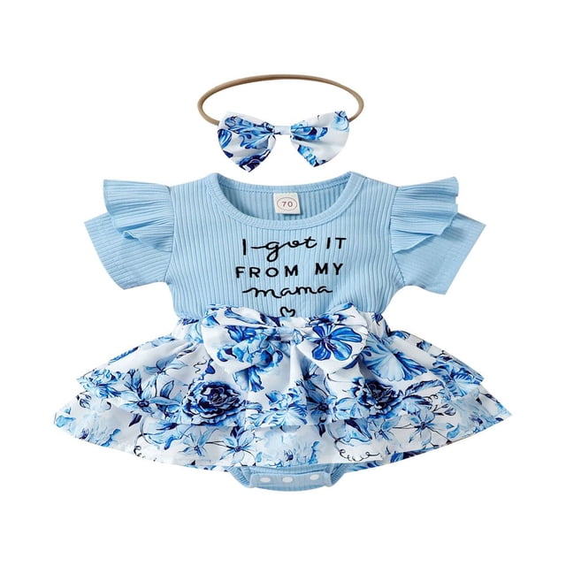 Bébé Fille Manches Courtes Robe de Body Volants + Bandeau Robes Florales Rompers 2Pcs Ensembles